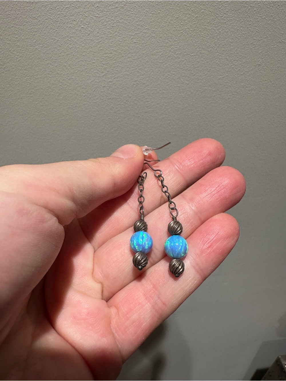 Real Blue Opal & Sterling Silver Dangle Earrings – California Market Find